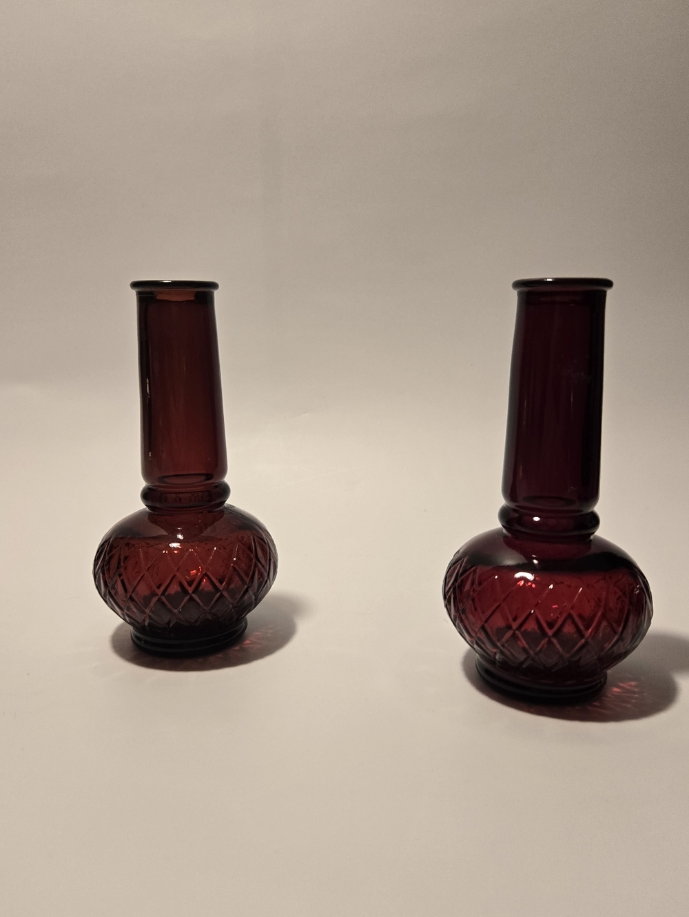 Avon Ruby Red Diamond-Pattern Bud Vases - Pair